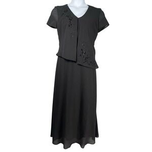 Vintage Studio 1 Dress 10 Black Beaded Embroidered Floral Maxi Formal